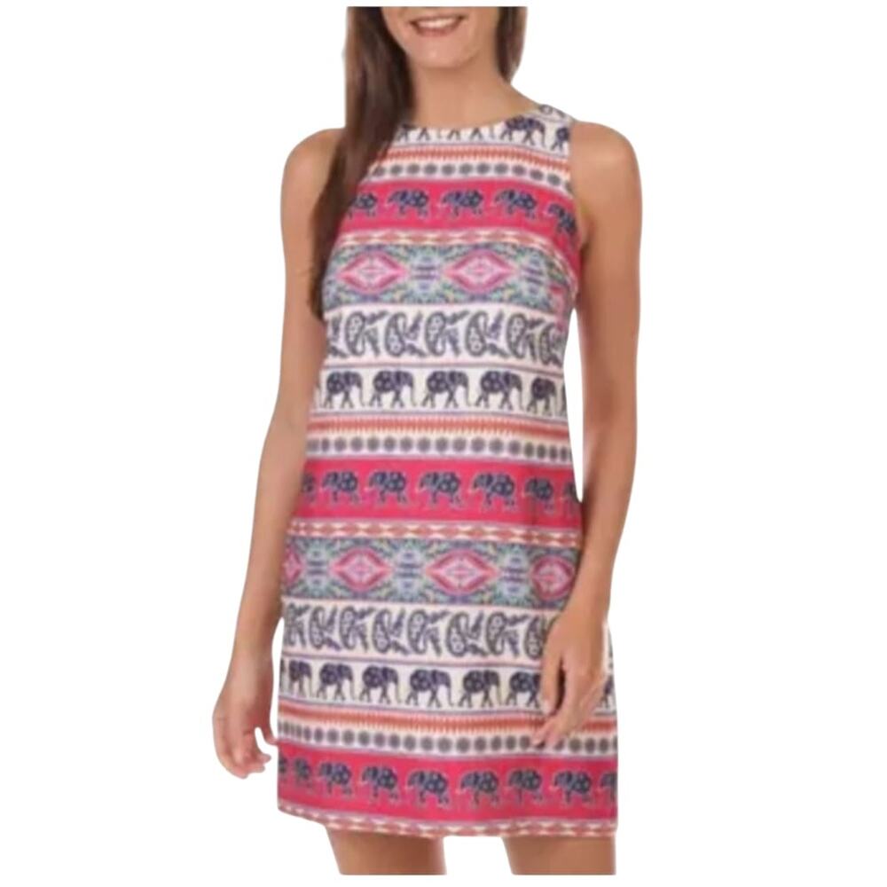 New Eliza J Women's Pink Cream Elephant Print Sleeveless Sheath Dress Size 4